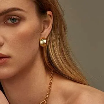 Moodear Small Chunky 14K Gold Plated Hoop Earrings - Thick Lightweight Hypoallergenic Earring for Women Trendy