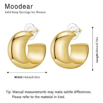 Moodear Small Chunky 14K Gold Plated Hoop Earrings - Thick Lightweight Hypoallergenic Earring for Women Trendy