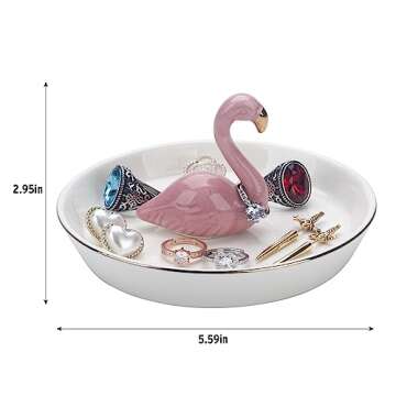 ERDOGLY Flamingo Ring Holder for Jewelry Dish, Trinket Tray Flamingo Gifts for Women Teen Girls, Pink Flamingo Decor Jewelry Plate Bathroom Ring Stand for Christmas, Wedding, Valentine, Mother's Day