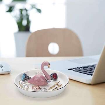ERDOGLY Flamingo Ring Holder for Jewelry Dish, Trinket Tray Flamingo Gifts for Women Teen Girls, Pink Flamingo Decor Jewelry Plate Bathroom Ring Stand for Christmas, Wedding, Valentine, Mother's Day