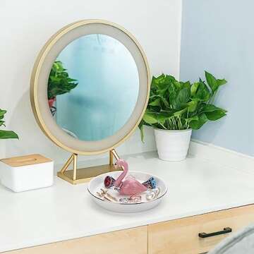 ERDOGLY Flamingo Ring Holder for Jewelry Dish, Trinket Tray Flamingo Gifts for Women Teen Girls, Pink Flamingo Decor Jewelry Plate Bathroom Ring Stand for Christmas, Wedding, Valentine, Mother's Day
