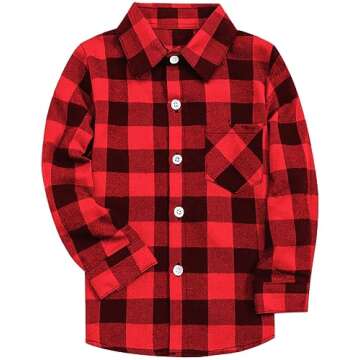 Baby Boys Flannel Plaid Shirt Long Sleeve Button Down Shirt Tops, 1# Red Black, 12-18 Months = Tag 8...