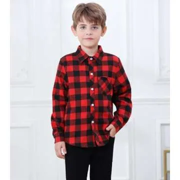 Baby Boys Flannel Plaid Shirt Long Sleeve Button Down Shirt Tops, 1# Red Black, 12-18 Months = Tag 80
