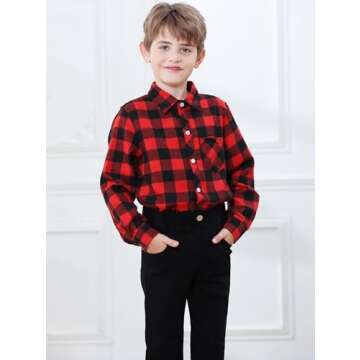 Baby Boys Flannel Plaid Shirt Long Sleeve Button Down Shirt Tops, 1# Red Black, 12-18 Months = Tag 80