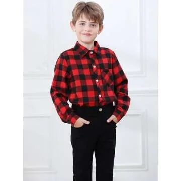 Baby Boys Flannel Plaid Shirt Long Sleeve Button Down Shirt Tops, 1# Red Black, 12-18 Months = Tag 80