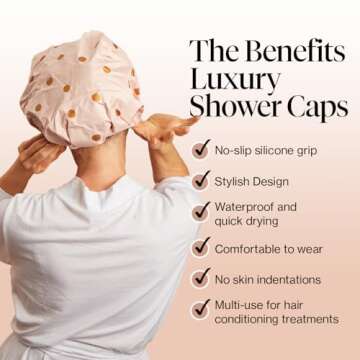 Kitsch Luxury Shower Caps for Women Reusable Waterproof - Large Shower Cap for Women and Men, Non-sl...