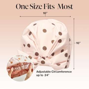 Kitsch Luxury Shower Caps for Women Reusable Waterproof - Large Shower Cap for Women and Men, Non-slip, Quick-dry Hair Cap for Long & Short Hair, Comfortable and Stylish Design - Blush Dot)