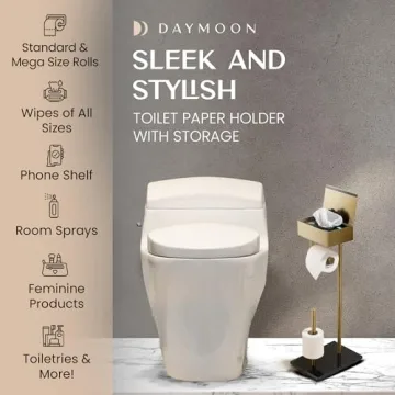 Stylish Day Moon™ Gold Toilet Paper Holder with Storage