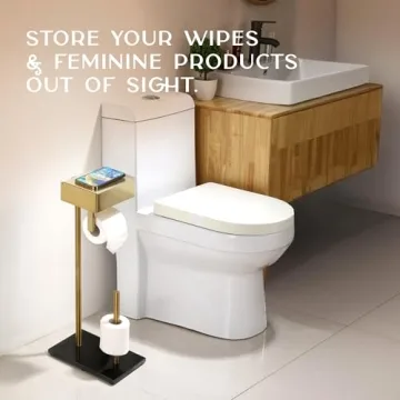 Stylish Day Moon™ Gold Toilet Paper Holder with Storage