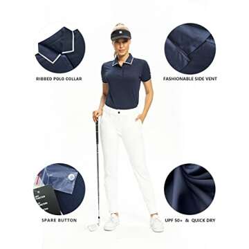 Hiverlay Women Golf Shirts Polo Shirts for Women UPF 50+ Lightweight Quick-Dry Collared Tennis Daily Shirts Work Tops Blue S