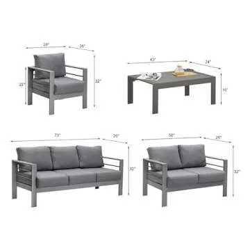 Solaste Aluminum Patio Furniture Set,7 Seats Modern Outdoor Conversation Set Sectional Sofa with Upgrade Cushion and Coffee Table,Grey