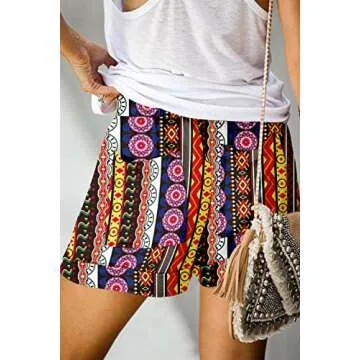 ONLYSHE Women Ladies Bermuda Shorts Summer Casual Loose Comfy Drawstring Elastic Waist Pocketed Shorts Pants Blue Stripe-M