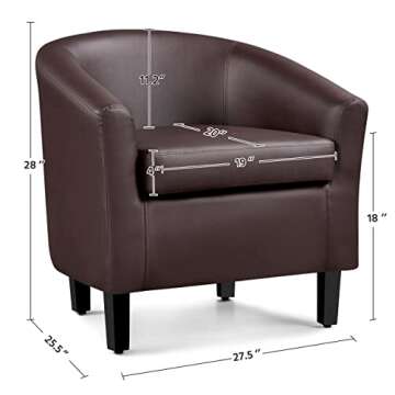 Yaheetech PU Leather Accent Chairs, Modern Barrel Chairs Side Chairs, Comfy Club Chairs with Soft Padded, 2 Chairs for Living Room/Bedroom/Reading Room, Espresso, Set of 2
