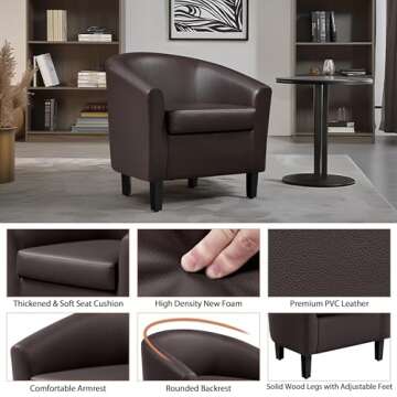 Yaheetech PU Leather Accent Chairs, Modern Barrel Chairs Side Chairs, Comfy Club Chairs with Soft Padded, 2 Chairs for Living Room/Bedroom/Reading Room, Espresso, Set of 2