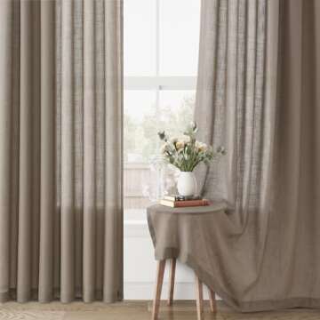 Guken Light Camel Linen Curtains 90 Inches Long 2 Panel Set Rod Pocket Semi Sheer Dining Room Cozy Bedroom Decor Cotton Look Country Rustic Farmhouse Boho Curtains 52x90