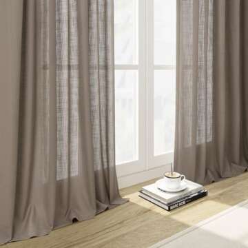 Guken Light Camel Linen Curtains 90 Inches Long 2 Panel Set Rod Pocket Semi Sheer Dining Room Cozy Bedroom Decor Cotton Look Country Rustic Farmhouse Boho Curtains 52x90