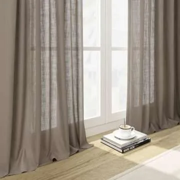 Guken Light Camel Linen Curtains 90 Inches Long 2 Panel Set Rod Pocket Semi Sheer Dining Room Cozy Bedroom Decor Cotton Look Country Rustic Farmhouse Boho Curtains 52x90