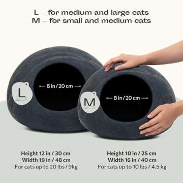 MEOWFIA Premium Felt Cat Bed Cave - Handmade 100% Merino Wool Bed for Cats and Kittens (Dark Shades)...