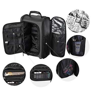 BYOOTIQUE Rolling Makeup Train Case 2in1 Makeup Travel Backpack Cosmetic Carry-on Backpack Shoulder Organizer Storage Cosmetology Trolley Bag makeup travel case with 5 Removable Travel Zipper Bag