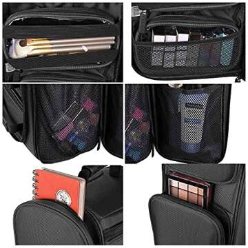 BYOOTIQUE Rolling Makeup Train Case 2in1 Makeup Travel Backpack Cosmetic Carry-on Backpack Shoulder Organizer Storage Cosmetology Trolley Bag makeup travel case with 5 Removable Travel Zipper Bag
