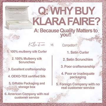 Klara Faire Heatless Hair Curlers -100% Silk Heatless Curling Rod Headband/w 2 Silk Hair Ties & 1 Hair Clip | Authentic Grade 6A 22MM Mulberry Silk Heatless curls(Rose Gold)