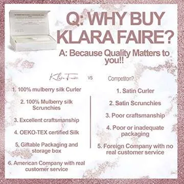 Klara Faire Heatless Hair Curlers -100% Silk Heatless Curling Rod Headband/w 2 Silk Hair Ties & 1 Hair Clip | Authentic Grade 6A 22MM Mulberry Silk Heatless curls(Rose Gold)