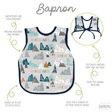 BapronBaby Adventure Awaits Bapron - No Neck Tie Safer Bib for Baby & Toddler - Soft Waterproof Stai...