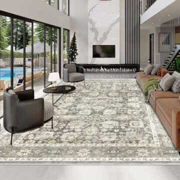 HOMFINE Machine Washable Rug 4'x6' - Vintage Design Area Rugs with Non Slip Rugs for Living Room Bed...