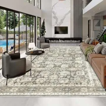 HOMFINE 4'x6' Machine Washable Vintage Floral Area Rug - Non-Slip and Stain Resistant for Home Decor