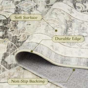 HOMFINE Vintage Machine Washable Rug 4'x6' - Durable and Soft