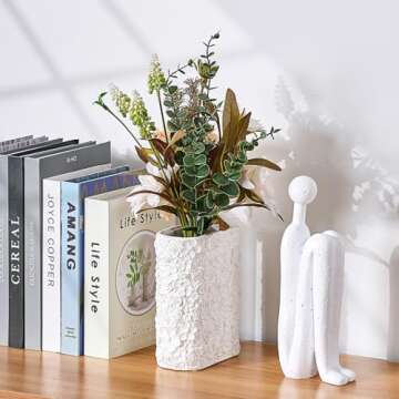7.5 Inches White Book Vase for Flowers, 3D Floral Hand-Carved Vase for Bookend, Artificial Flowers Book Vase for Home Office Bookshelf Decor, Unique Cute Art Vase for Book Lovers