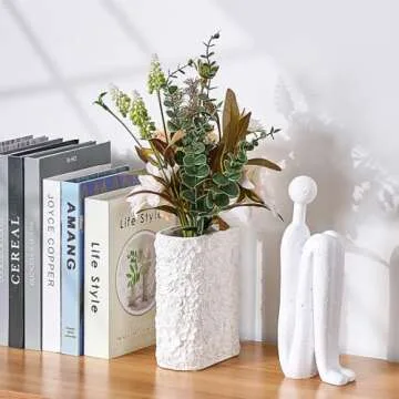 7.5 Inches White Book Vase for Flowers, 3D Floral Hand-Carved Vase for Bookend, Artificial Flowers Book Vase for Home Office Bookshelf Decor, Unique Cute Art Vase for Book Lovers