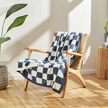 CozeCube Checkered Blanket, Ultra Soft Cozy Blue Checkered Throw Blanket, Warm Fluffy Checkerboard T...