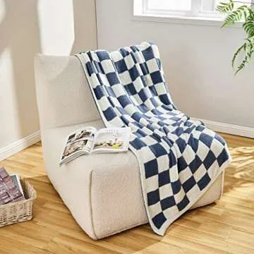 CozeCube Checkered Blanket, Ultra Soft Cozy Blue Checkered Throw Blanket, Warm Fluffy Checkerboard Throw Blanket, Blue and White Checkered Blanket for Couch Bed Sofa,50x60 Inches