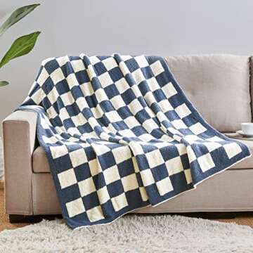 CozeCube Checkered Blanket, Ultra Soft Cozy Blue Checkered Throw Blanket, Warm Fluffy Checkerboard Throw Blanket, Blue and White Checkered Blanket for Couch Bed Sofa,50x60 Inches