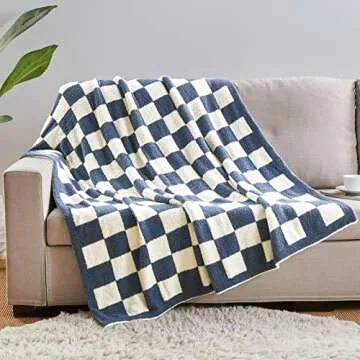 CozeCube Checkered Blanket, Ultra Soft Cozy Blue Checkered Throw Blanket, Warm Fluffy Checkerboard Throw Blanket, Blue and White Checkered Blanket for Couch Bed Sofa,50x60 Inches