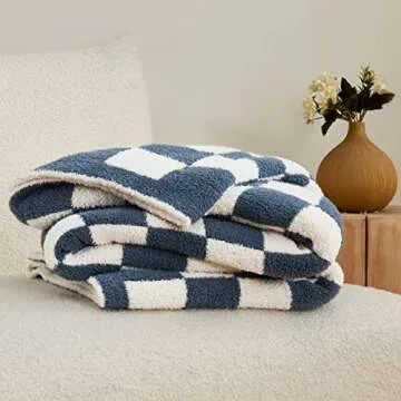 CozeCube Checkered Blanket, Ultra Soft Cozy Blue Checkered Throw Blanket, Warm Fluffy Checkerboard Throw Blanket, Blue and White Checkered Blanket for Couch Bed Sofa,50x60 Inches