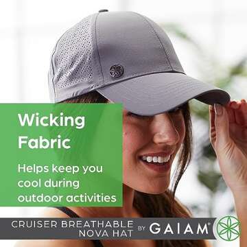 Gaiam White Baseball Cap for Women - Cruiser Breathable Nova Design, Lightweight Cute Women's Ball Cap, Easily Adjustable Trendy White Women's Hat for Summer & Beach, White