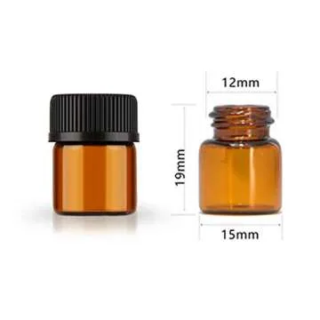 AFMNQZ 50Pack Set 1ML Amber Glass Bottle with Orifice Reducer and Cap Small Essential Oil Vials (1ML)