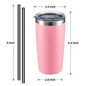 ALOUFEA 20oz Stainless Steel Tumbler with Lid and Straw, Vacuum Insulated Tumbler Cup, Double Wall C...