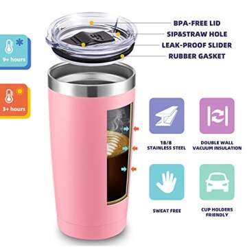 ALOUFEA 20oz Insulated Stainless Steel Tumbler in Pink