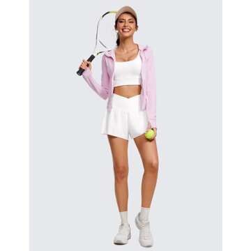 CRZ YOGA Crossover Butterfly Athletic Shorts for Women 2 in 1 Flowy High Waisted for Tennis Running Workout with Pockets White Small