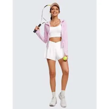 CRZ YOGA Crossover Butterfly Athletic Shorts for Women 2 in 1 Flowy High Waisted for Tennis Running Workout with Pockets White Small