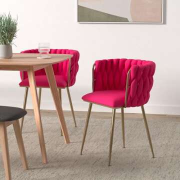 NIOIIKIT Modern Velvet Dining Chairs Set of 2 Hand Weaving Accent Chairs Living Room Chairs Upholste...