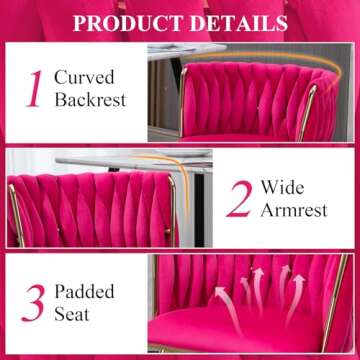 NIOIIKIT Modern Velvet Dining Chairs Set of 2 Hand Weaving Accent Chairs Living Room Chairs Upholstered Side Chair with Golden Metal Legs for Dining Room Kitchen Vanity (Rosered)