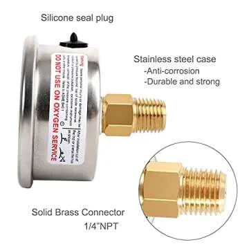 UHARBOUR Glycerin Filled Low Pressure Gauge, Stainless Steel case, Brass Inside Construction, 2-1/2" dial, 1/4"NPT Connection