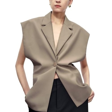 URBAN REVIVO Womens Sleeveless Blazer Vest V Neck Summer Casual Waistcoat Lapel Collar Button Up Top...