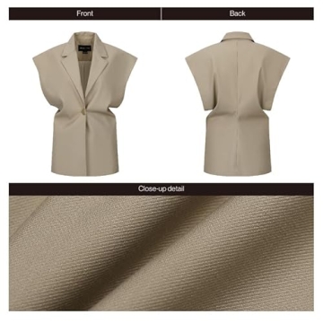 URBAN REVIVO Womens Sleeveless Blazer Vest V Neck Summer Casual Waistcoat Lapel Collar Button Up Tops for Women Khaki, Large