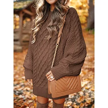 ANRABESS Women Oversized Cable Knit Sweater Dress 2024