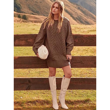ANRABESS Women Oversized Cable Knit Sweater Dress 2024